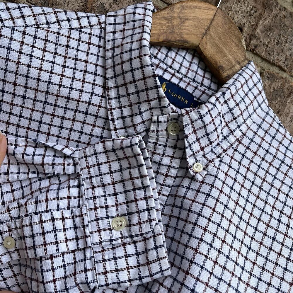 Ralph Lauren Button Down Men L White Red Navy Tattersall Classic Fit Plaid Shirt